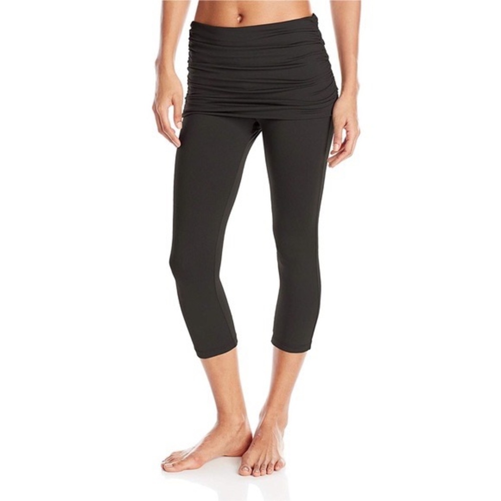 Prana black crop leggings with foldover attached skirt